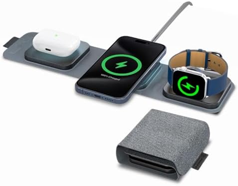 3-in-1 Magnetic Wireless Charging Station – Foldable Travel Charger for i Phone 12/13/14/15, Apple Watch SE/S7/S8/S9/Ultra, and Air Pods – Enhanced Mag Safe Compatibility with Smart Charging Zones for Maximum Efficiency