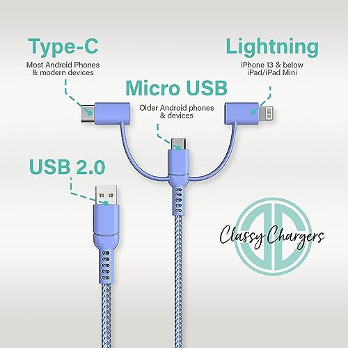 Versatile 3-in-1 Universal Charging Cable – 6 ft Nylon Braided Charger for i Phone, Android & More | Lightning, Type C & Micro USB Compatibility | Fast Charging Solution in Vibrant Tangerine for Ultimate Convenience and Style