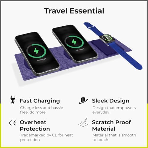 ZTAR 3-in-1 Wireless Travel Charger: Ultimate Mag Safe-Compatible Charging Pad for i Phone 16/15/14/13/12, Samsung Galaxy, Air Pods & Apple Watch – Portable Foldable Design for Effortless Travel & Rapid Multi-Device Charging