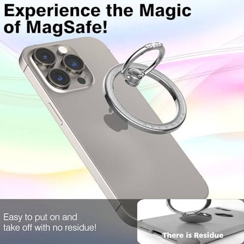 Allengel Bling Silver Magnetic Phone Grip – Stylish Mag Safe-Compatible Ring Holder & Kickstand for i Phone and Smartphones – 360-Degree Rotation, Secure Grip, and Elegant Design for Effortless Hands-Free Experience