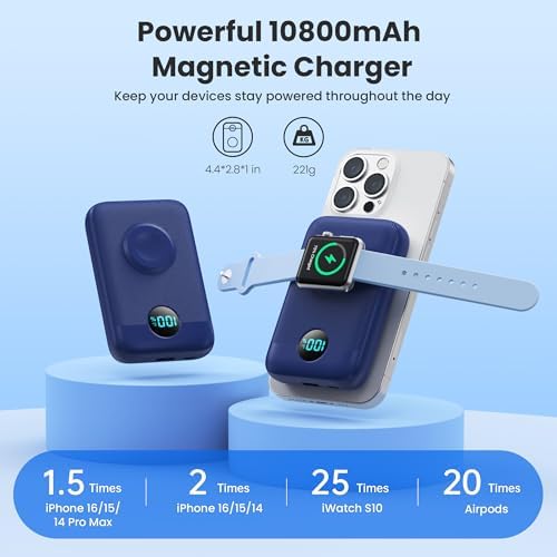 Revolutionary 4-in-1 Magnetic Power Bank – 10,800 m Ah Wireless Charger for i Phone 16/15/14/13/12 & Apple Watch – Compact & Lightweight Design with LCD Display – 25 W Ultra-Fast Charging for Up to 4 Devices – Seamless Compatibility with Mag Safe, Air Pods, and Android Devices – Enhanced Safety Features with Multi-Protection – Ideal for On-the-Go Power Management and Versatile Charging Solutions