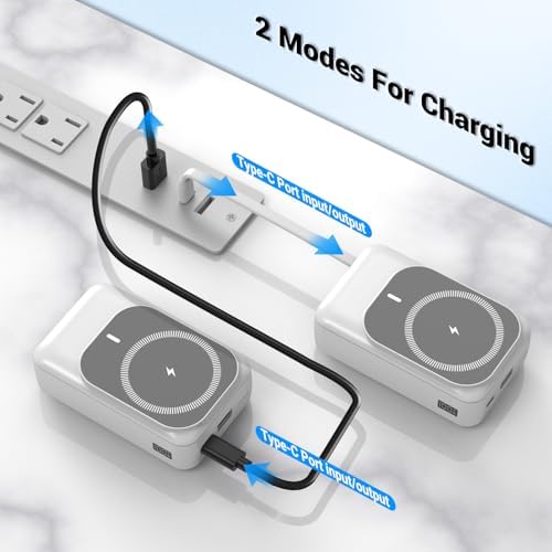 26800 m Ah Magnetic Wireless Power Bank with PD 22.5 W Fast Charging – Multi-Device Portable Charger for i Phone 16/15/14/13/12 Series – Built-in Cables, Kickstand, LED Power Indicator – Universal Compatibility for Smartphones and Tablets – Safe, Efficient Charging Solution in Sleek White Finish