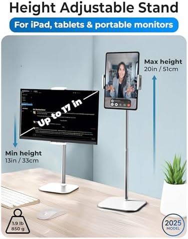 Height Adjustable Cooper Tab Stand – Premium Aluminum Alloy Tablet Holder & Portable Monitor Stand for i Pad, Pro, Air, Mini & Kindle – Versatile Design in Sleek Night Black for Enhanced Comfort and Productivity