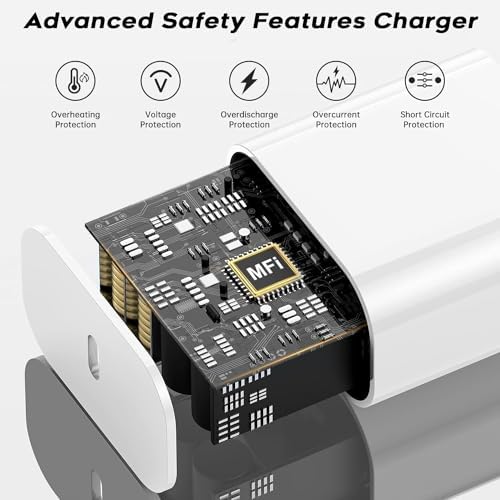 10-Foot Ultra-Fast i Phone Charging Cable 3-Pack with USB-C PD Wall Charger – Exceptional Compatibility for i Phone 14/13/12/11 Pro Max/XS Series – Durable Lightning Cable Solution for On-the-Go Charging Convenience and Rapid Power Delivery
