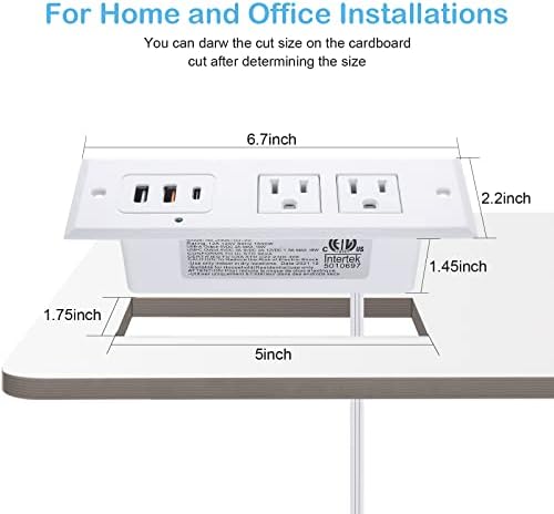 Revolutionize Your Charging Setup with the CCCEI Recessed Power Strip Featuring 20 W USB-C Fast Charging and USB-A Port – Sleek Hidden Outlet Solution for Side and End Tables, Complete with 6 FT 45-Degree Flat Plug for Effortless Installation and Enhanced Device Compatibility
