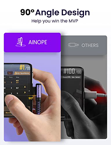 AINOPE Right Angle USB C Cable – 2-Pack (10 ft + 10 ft) Fast Charging 3.1 A Nylon Braided Charger for Enhanced Device Compatibility, Ideal for Gaming and Multitasking, Durable Black Design