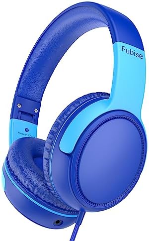 Safe Listening Over-Ear Headphones for Kids – Durable Foldable Wired Design with Volume Limiter and Built-in Mic – Comfortable Navy/Blue Headset Ideal for Educational Use and Gaming – Perfect Compatibility with Tablets, Computers, and Smartphones – Stylish Audio Solution for Young Learners