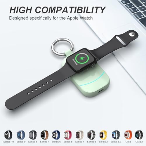 Portable Keychain Charger for Apple Watch – 2500 m Ah Fast Wireless Power Bank for Series 10, 9, SE & Ultra 2 – Essential Travel Companion for Effortless Charging Anytime, Anywhere – Lightweight, Durable, and User-Friendly Design for Active Lifestyles – Versatile Smartwatch Charging Solution