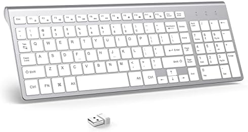 Sleek JOYACCESS J Wireless Keyboard – Ultra-Compact 2.4 G Slim Design with Numeric Keypad for Effortless Typing on Laptops, Mac Book Air, and PCs – Elegant Silver & White Finish for Modern Workspaces – Perfect for Professionals and Students Seeking Enhanced Productivity