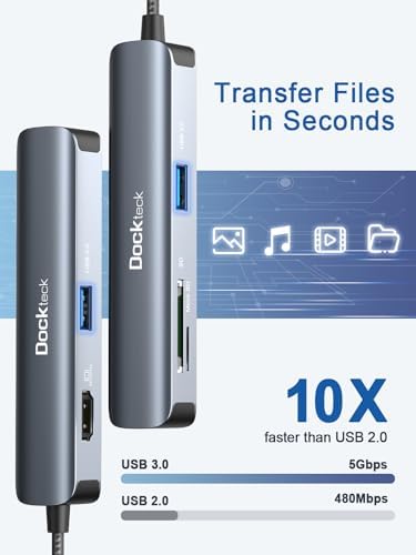 Revolutionize Your Workspace with the dockteck 5-in-1 USB-C Hub Multiport Adapter – 4 K HDMI, Dual SD/TF Card Slots, and 2 High-Speed USB 3.0 Ports for Mac Book Pro, Air, i Pad Pro, and XPS – Unmatched Versatility and Rapid File Transfers