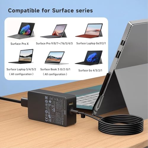 Premium 65 W Microsoft Surface Charger Replacement – Fast Charging AC Adapter for Surface Pro 3-9, Surface Laptop 1-5, Surface Go 1-3, and Surface Book 1-3 – Lightweight, Durable Power Supply for Enhanced Productivity and Seamless Performance