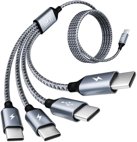 Versatile 4 in 1 USB C Charging Cable – 5 FT Dual Type-C Multi-Device Charger for i Phone 16/15/14/13, Android, i Pad & Mini Fans – 2 Pack Essential Travel Accessory for Fast and Efficient Charging Solutions