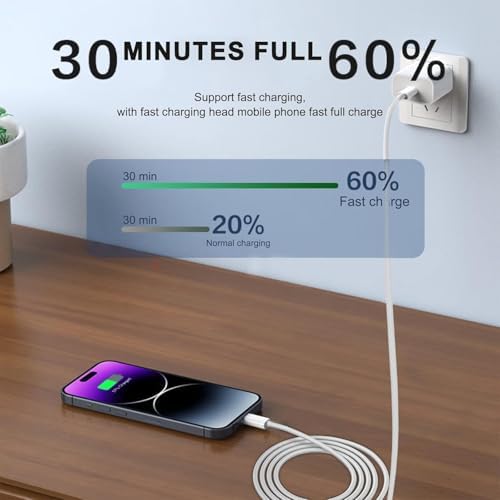 20 W Dual Pack Fast Charger for Apple Devices – Ultimate Rapid Power Solution for i Phone 16, Air Pods Pro 2 nd Gen, i Pad 11 A16 & More – Durable USB Type C Woven Cable for Home & Travel Efficiency