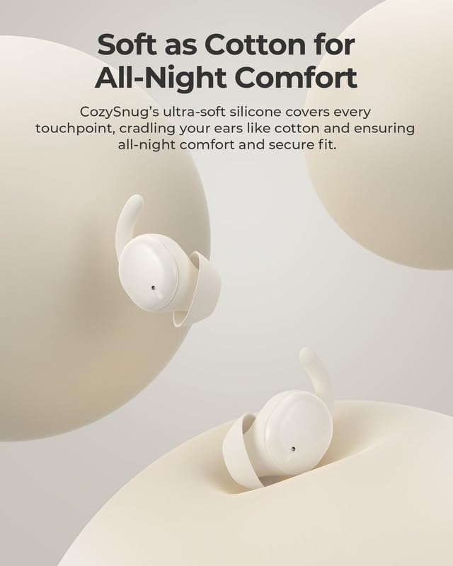 Lytmi Cozy Snug C1 Sleep Earbuds – Premium Bluetooth 5.3 Noise-Canceling Headphones Designed for Side Sleepers, Customizable Fit with Three Ear Tip Sizes, 21-Hour Playtime, App-Controlled for Tailored Relaxation, Ultra-Compact Design for Uninterrupted Sleep Bliss
