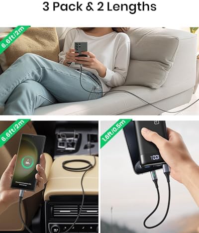 Experience the Ultimate Charging Convenience with INIU’s 5-Pack USB-C Fast Charging Cables – 1.6 FT, 3.3 FT (2), and 6.6 FT (2) for Versatile Use – High-Speed 3.1 A Type C Charger Cords Compatible with i Phone 16, 15, Samsung Galaxy S21, S20, S10, A14, Note 10, LG Pixel 9 & 8 – Durable Nylon Design for Long-Lasting Performance and Tangle-Free Operation – Perfect for Home, Office, and On-the-Go Charging Solutions