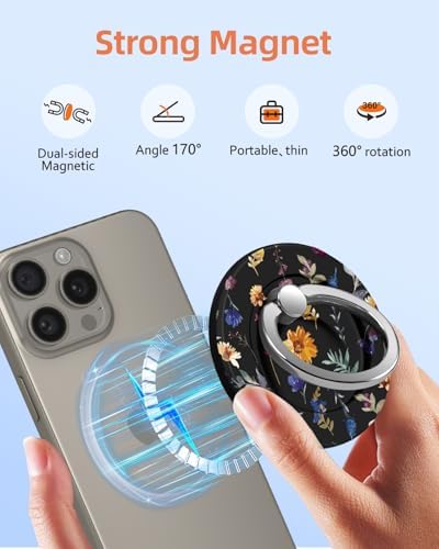 Tycamp Vintage Floral Magnetic Phone Grip – Chic Mag Safe-Compatible Ring Holder for i Phone 16/15/14/13/12 Series – Adorable & Practical Phone Stand for Women and Girls – Superior Grip for Safe Handling & Effortless Selfie Capture