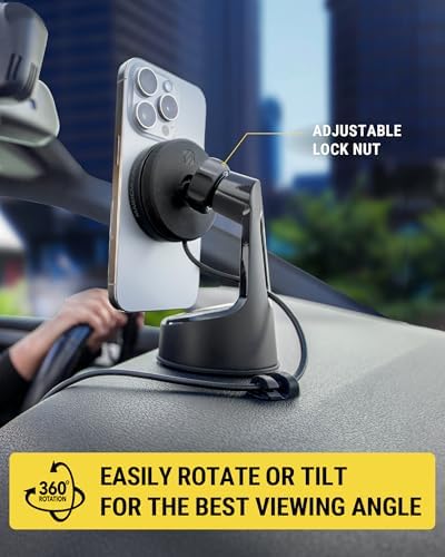 Revolutionize Your Drive with the Scosche Magic Mount Elite – Magnetic Wireless Charging Holder for i Phone 12-16, Featuring Fast USB-C Car Charger for Effortless Power and Secure Dashboard/Windshield Installation – Ultimate Compatibility with Mag Safe Technology