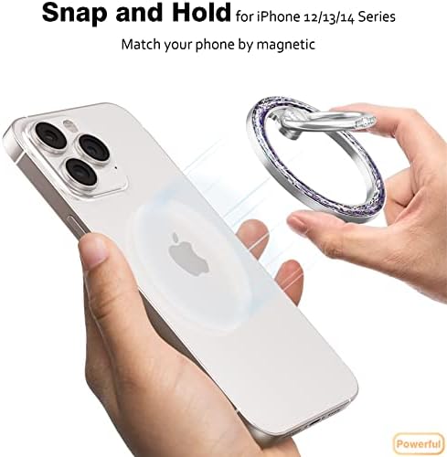 Allengel Bling Silver Magnetic Phone Grip – Stylish Mag Safe-Compatible Ring Holder & Kickstand for i Phone and Smartphones – 360-Degree Rotation, Secure Grip, and Elegant Design for Effortless Hands-Free Experience