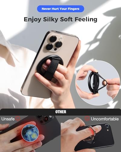 Transform Your i Phone 16/15/14/13/12 with the SUPERONE 2025 Mag Safe Grip – Innovative Removable Ring Holder & Kickstand with Adjustable Finger Strap for Enhanced One-Handed Control, Sleek Black Design, and Unmatched Durability for Everyday Use