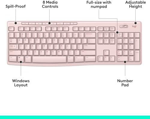 Logitech K270 Wireless Keyboard – Full-Size, 2.4 GHz Connectivity, 8 Multimedia Keys, 2-Year Battery Life, Stylish Rose Color for PCs and Laptops – Ultimate Comfort and Reliability for Productive Workspaces