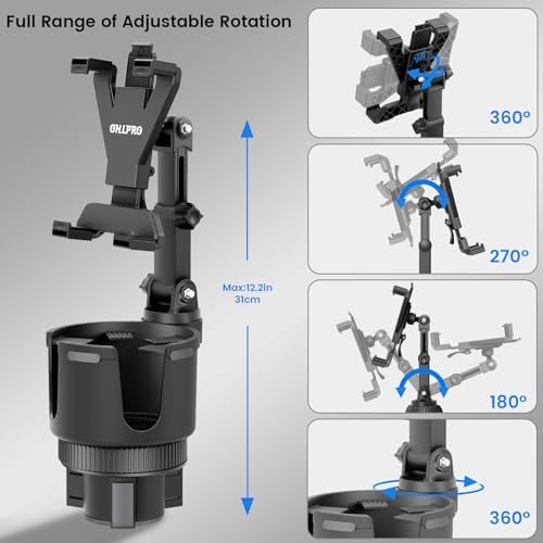 Premium OHLPRO 360° Adjustable Cupholder Tablet Mount for Trucks – Versatile i Pad & Samsung Tab Holder with Integrated Drink Holder, Perfect for Road Trips & Travel Accessory – Elevate Entertainment on the Go