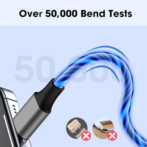 Illuminate Your Charging Routine with the 3.3 ft Light-Up i Phone Charger Cable – MFi Certified LED Charging Cord for i Phone 14/13/12/11/XR/XS/X/8, i Pad, Air Pods, and More – Fast Charging with Vibrant Blue Glow for Enhanced Visibility and Performance