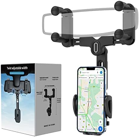 Transform Your Driving Experience with the 360-Degree Rotating Rearview Mirror Phone Holder – Adjustable Fit for 4-7 Inch Smartphones, Sleek Mirror-Black Design for Ultimate Convenience and Safety