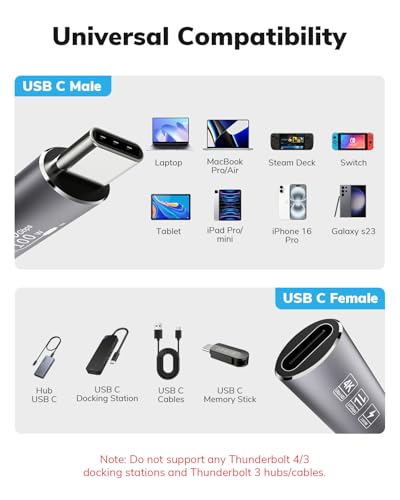 USB C Extension Cable 20FT – 10Gbps Data Transfer, 100W Fast Charging, 4K Video Support, Compatible with MacBook Air M2 Pro, iPad Pro, iPhone 16 Series, and More – Enhanced Compatibility and Speed