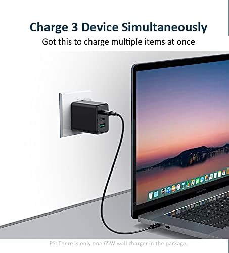 EERSY 65 W Ga N 3-Port Fast Wall Charger – Ultra-Compact USB-C Adapter for Go Pro, Lenovo Think Pad, HP Chromebook, Galaxy, Pixel & Type-C Devices – High-Speed Multi-Device Charging with Advanced Safety Features