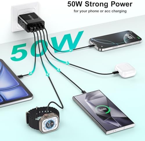 Ultimate 5-Port USB C and USB A Fast Charging Block – Besgoods 50 W Power Adapter for i Phone 16 Pro Max, i Pad, Air Pods & Galaxy Devices – Multi-Device Charging Station with Quick Charge & Power Delivery – Compact & Safe Design for Home/Office Use – Ideal for Families & Professionals