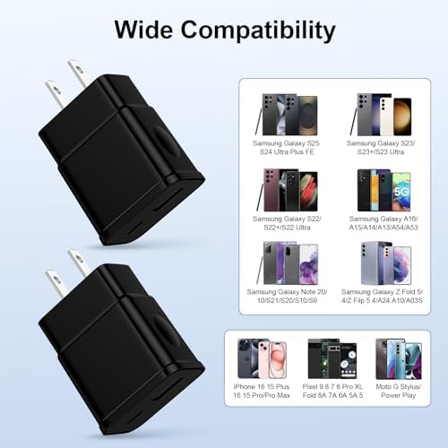 Samsung Super Fast Dual Port USB C Charger for Galaxy S25/S24/S23/S22/S21/S20 and Z Fold/Note 20 – 25 W Power Delivery Wall Adapter for Rapid Charging and Enhanced Device Compatibility
