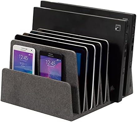 Eco-Conscious Bamboo Multi-Device Organizer: Five-Slot Desk Solution for Laptops, Tablets, and Smartphones – Streamlined Charging & Tidy Cable Management for a Sophisticated Workspace, Lightweight & Travel-Friendly