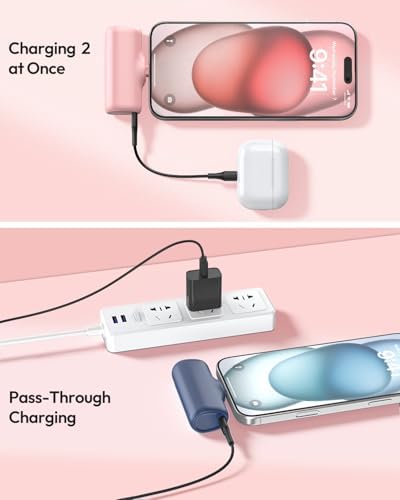 ADDTOP 5000 m Ah Ultra-Compact Power Bank – Dual USB-C Output Mini Charger with 15 W Fast Charging for i Phone 16/15, Galaxy & Android Devices – Essential Travel Charger for Uninterrupted Connectivity