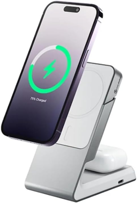 ALOGIC Matrix Magnetic Wireless Charging Dock: Rapid 15 W Power Bank for i Phone 14 Pro, 14 Plus, 13, 12 & Air Pods Pro | Seamless Mag Safe Compatibility for Effortless Dual Device Charging | Ultra-Portable Design for On-the-Go Power Solutions
