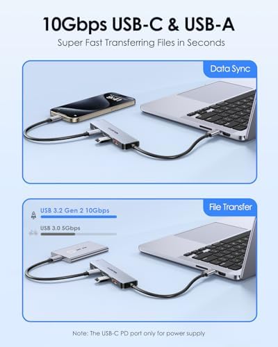 Unleash Seamless Connectivity with the LENTION USB C Hub – 4 K@60 Hz HDMI, Dual USB C & Super-Fast USB 3.2 Gen2 Ports for 10 Gbps Transfers, 100 W Power Delivery – Perfect for Mac Book Pro, Mac Book Air, i Phone 15 & Windows Laptops – Sleek Gray Design for Ultimate Versatility and Efficiency