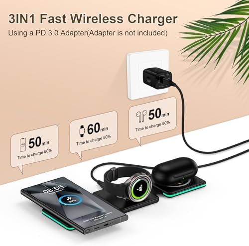Ultimate Foldable 3-in-1 Wireless Charging Station – 15 W Fast Charger for Samsung Galaxy S25 Ultra, S24, S23 Ultra, Watch 7/6/5/4/3, and Pixel 9/8 Pro – Portable Multi-Device Travel Charger with Enhanced Compatibility and Sleek Design for Effortless Power Management