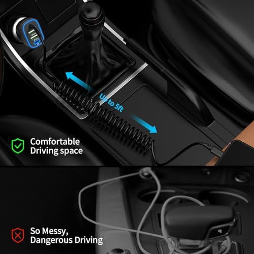 Ultra-Fast 72 W 4-Port USB-C Car Charger with 5 ft Coiled Cable for i Phone 16/15 Pro Max, Samsung Galaxy S25/S24/S23, and Pixel 9 Pro – Multi-Device Compatibility and Rapid Charging for On-the-Go Power Needs