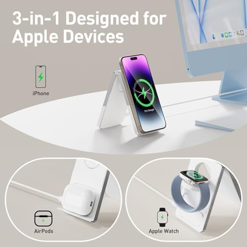 2025 Advanced 3-in-1 Magnetic Wireless Mag-Safe Charging Station for i Phone 16/15/14/13/12 Pro Max, Effortless Charging Stand for Apple Watch & Air Pods – Fast Max Power-Up for Tech Enthusiasts, Ideal Gift for Men