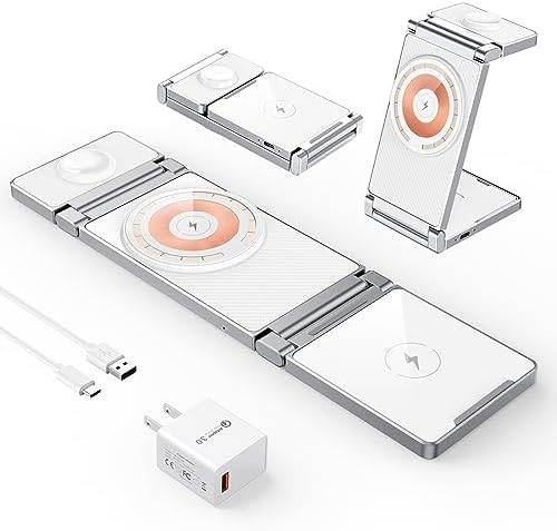 Hohosb Foldable 3-in-1 Magnetic Wireless Charger Station – Premium Zinc Alloy Design for i Phone 15/14/13/12, Air Pods Pro/3/2, and Apple Watch – Mag Safe Compatible, Fast Charging, and Travel-Friendly Solution for All Your Devices (Blue)