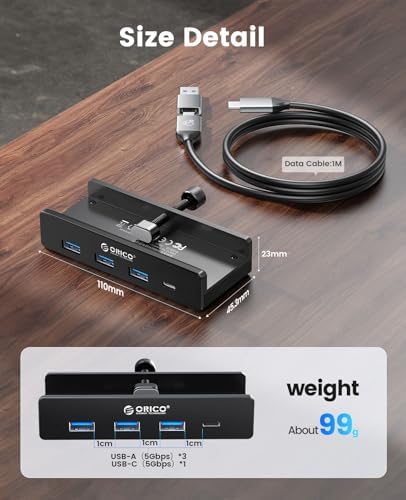 Transform Your Workspace with the ORICO USB Hub 3.0: Premium 4-Port Aluminum Clamp Adapter with Dedicated Power Supply for USB-A & USB-C Devices – High-Speed Data Transfer & Unmatched Compatibility for Enhanced Productivity