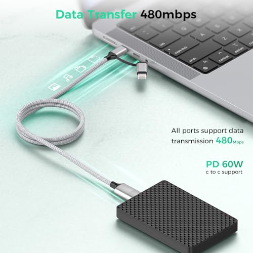 16 FT 4-in-1 USB C Charging Cable – Fast 60 W Lightning, Type C & USB A Compatibility for i Phone 15/14/13/12, Mac Book, i Pad & Samsung – Ultimate Versatile Charging & Data Transfer Solution for On-the-Go Power Users