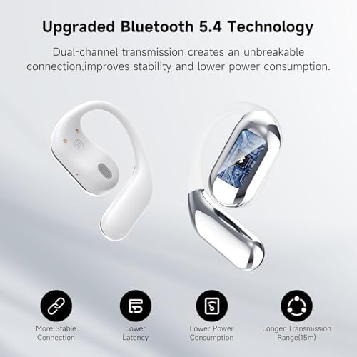 Revolutionary Open-Ear Bluetooth 5.4 Wireless Earbuds | Lightweight Ergonomic Design for Active Lifestyles | 80 Hours Playtime with Waterproof Durability | Experience Deep Bass and Crystal-Clear Calls | Stay Aware of Surroundings While Enjoying Music | Perfect for Gym, Commuting, and Outdoor Adventures | Elevate Listening with Stylish, Durable Earphones for Maximum Comfort and Performance