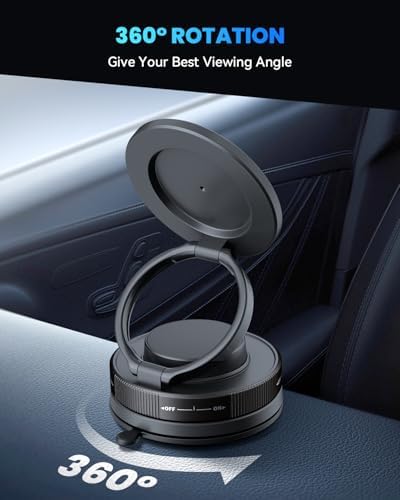 Mag Safe-Compatible 360° Rotating Car Phone Holder – Versatile Foldable Suction Cup Mount for All Smartphones – Superior Vacuum Grip Ensures Ultimate Security for Any Vehicle – Drive Safely & Stay Connected Effortlessly