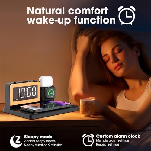 Revolutionize Your Charging Routine with the 7-in-1 Wireless Fast Charging Station – All-in-One Alarm Clock Dock for i Phone, Samsung Galaxy, Apple Watch & Air Pods – Enhanced Speed, Sleek Design, and Safety Features for Ultimate Convenience