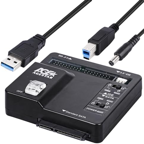 Universal USB 3.0 to IDE & SATA External Hard Drive Adapter Kit – High-Speed HDD/SSD Connection with 12 V/2 A Power Supply for Enhanced Data Transfer & Compatibility – Ideal for Data Recovery & Backup Solutions