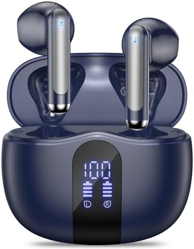 Revolutionary Bluetooth 5.4 Wireless Earbuds with Exceptional 50-Hour Playtime and Powerful Deep Bass – IPX7 Waterproof Design for Active Lifestyles – Sleek Black Charging Case Featuring Battery Indicator for Ultimate Convenience and Durability