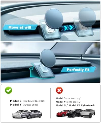 Tesla Model 3 & Y 2025 Premium Phone Mount with 15 W Mag Safe Wireless Charger – Effortless Installation for i Phone 12-16 Series – Enhance Driving Safety & Convenience with This Essential Tesla Accessory
