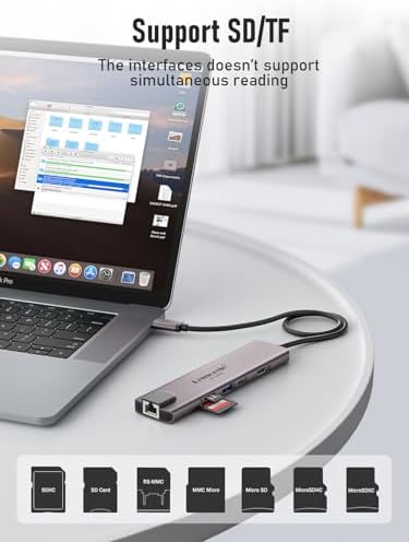 Enhance Your Workflow with Lemorele 9-in-1 USB C Hub Multiport Adapter – Gigabit Ethernet, 100 W PD Fast Charging, 4 K HDMI Output, 3 USB 2.0 Ports, 5 Gbps USB C Data Transfer, SD/TF Card Reader – Perfect Docking Station for Mac Book, Lenovo, HP & Dell Laptops