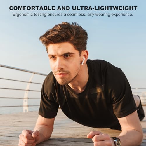 Premium Bluetooth Wireless Earbuds 2024 – 50-Hour Playtime with Deep Bass and Waterproof Design – Built-in Microphone for Clear Calls – Universal Compatibility with Android, i Phone, and Samsung Devices (White) – Transform Your Listening Experience with Exceptional Sound Quality and Comfort