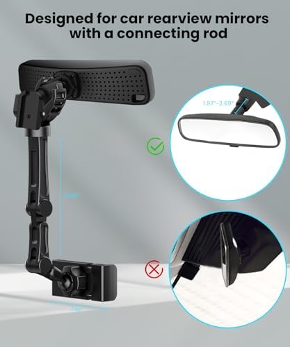 Karmus Universal Rearview Mirror Phone Holder – Rotatable and Retractable Car Mount for All Smartphones – Essential Vehicle Accessory for Safe Hands-Free Navigation and Communication – Durable Design for Long-Lasting Use – Easy Installation for Optimal Viewing Angles